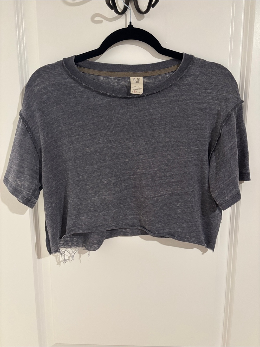 We The Free Washed Charcoal Distressed Self Cropped Tee